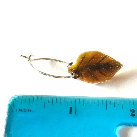 Gold Leaf Earrings Fall Thanksgiving Autumn Tree Leaves Halloween Harvest Plated - Picture 9 of 10